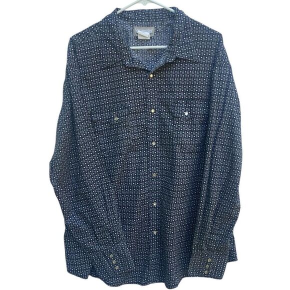 Wrangler Rancher Shirt Men’s XXL Pearl Snap Long Sleeve Western Shirt Navy Paisl - Picture 1 of 5